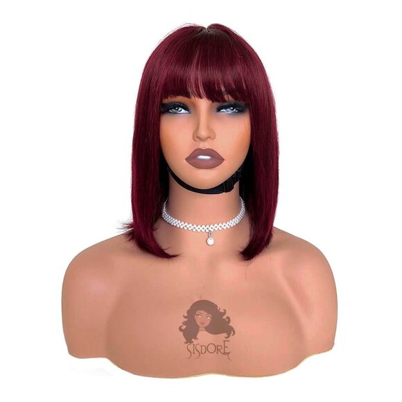 Glueless Bob with Bangs, Short Straight Human Hair Wig 3x1 Lace - Picture 6 of 15